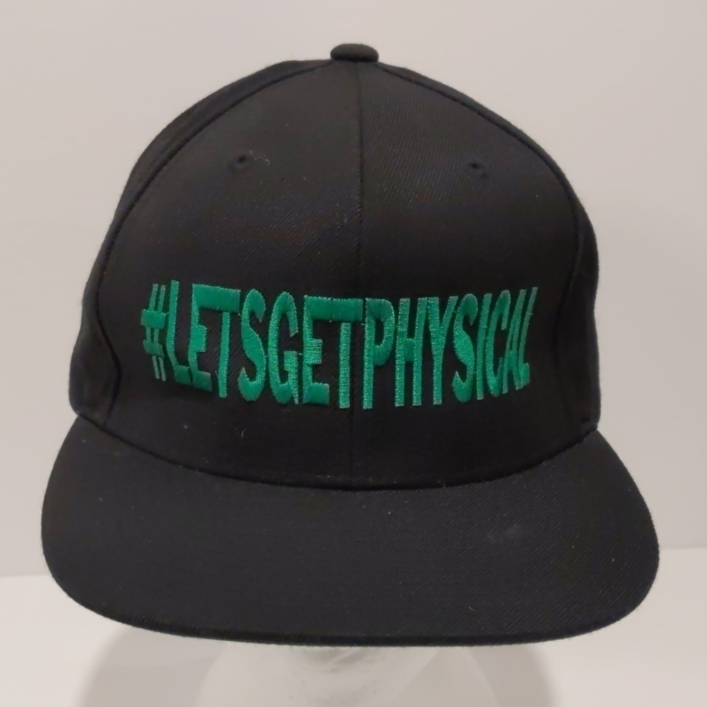 #Lets Get Physical Black Baseball Cap Hat Workout Olivia Newton John